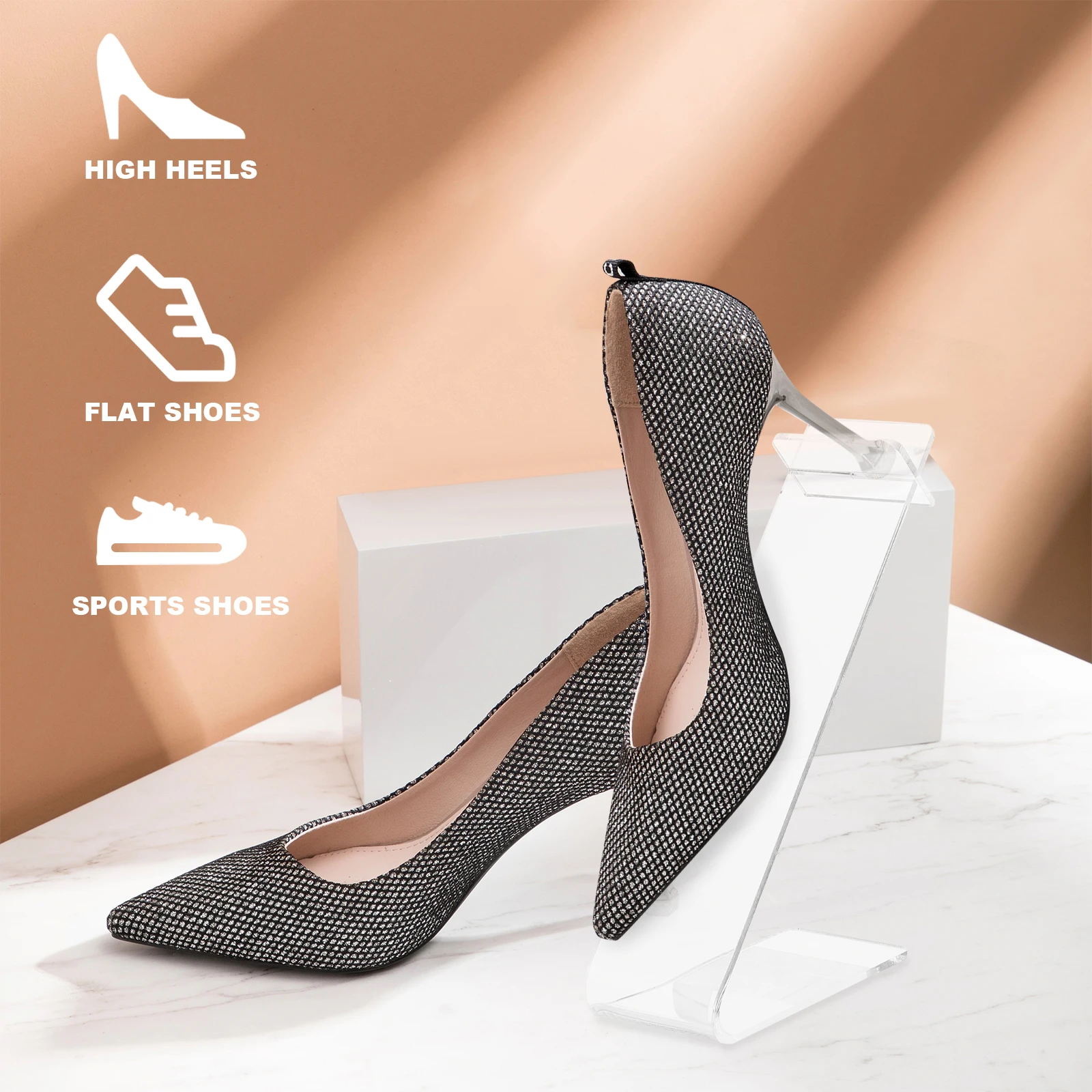 

2Pcs Acrylic Shoe Stand Display Rack for High Heels Sports Shoes Casual Footwear ganizer Storage Stand Retail Shop Use