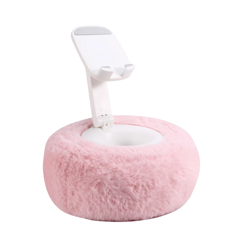 ABKW-Adjustable For Kindle Pillow Stand Reading Support With Fuzzy Bowl 360° Phone Holder For Bed