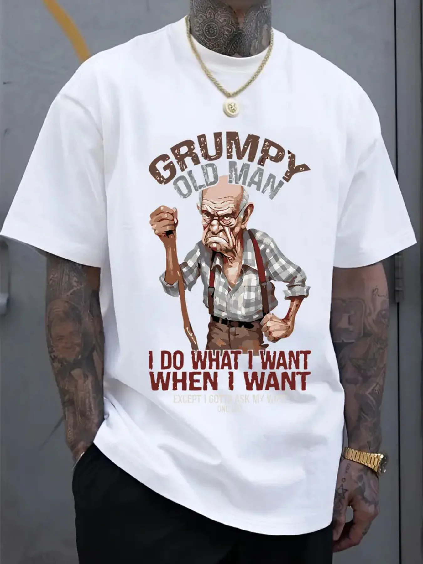 'Angry Old Man' Fun and Humorous Printed Short Sleeve Retro Humorous Unisex T-shirt
