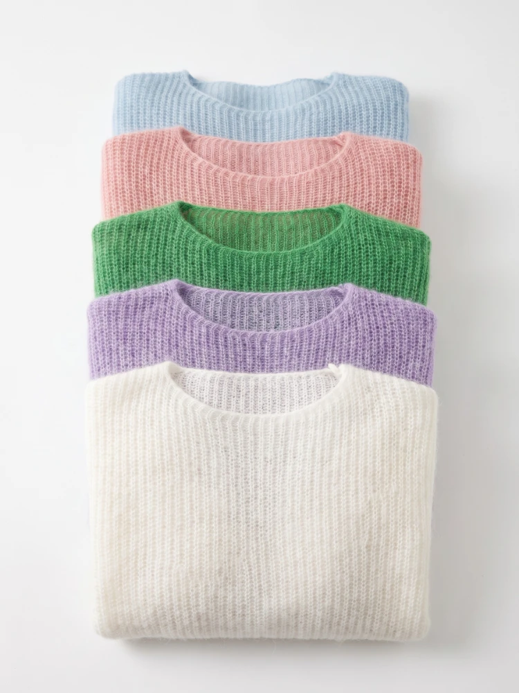 Autumn Winter Soft Warm Sweater Elegant See-through Women Pullover Loose Jumper Women Knitwear Sweater Basic Solid Cashmere Tops