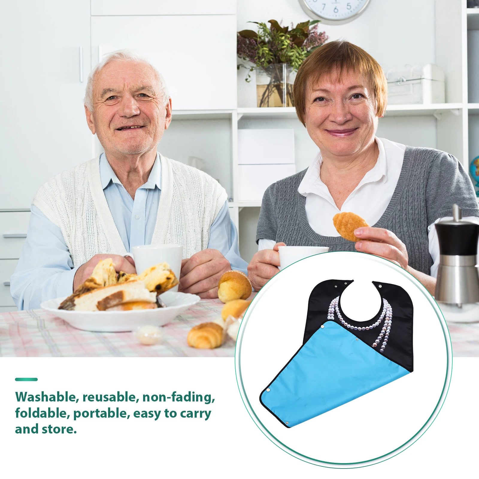 

1Pcs Polyester Adult Bib Waterproof Eating Apron Easy Clean Reusable Meal Bib with Spill Proof Pocket for Dining