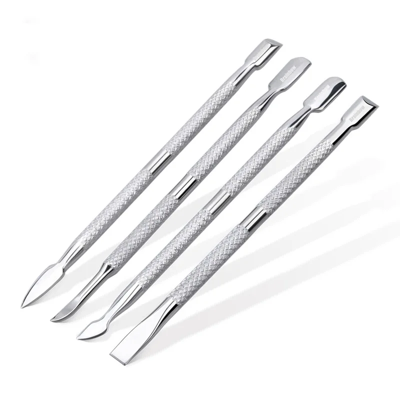 Brainbow 4 Stks/pak Nail Cuticle Pusher Rvs Dubbelzijdig Uv Gel Cuticle Verwijderen Dode Huid Pusher Nail Art Manicure gereedschap