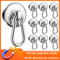 Strong Magnetic Hooks Heavy Duty Neodymium Magnet Hooks With Swivel Carabiner Hook Bathroom Kitchen Hanging Hanger Key Storage