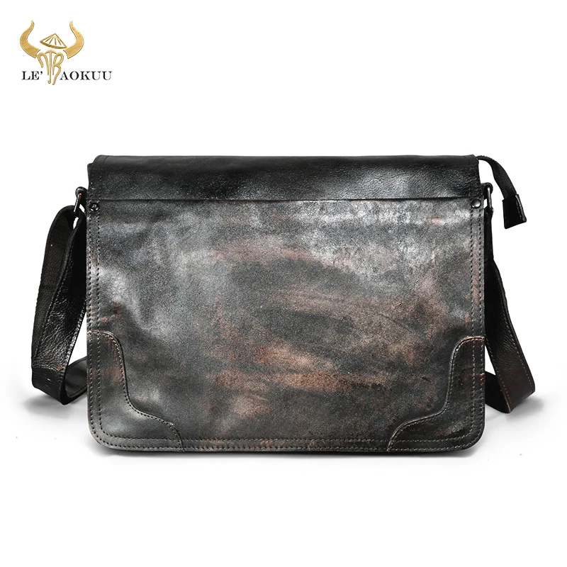 

Thick Soft Leather Male Retro Design Coffee Shoulder Messenger Crossbody bag Fashion Laptop Satchel University School bag 2088