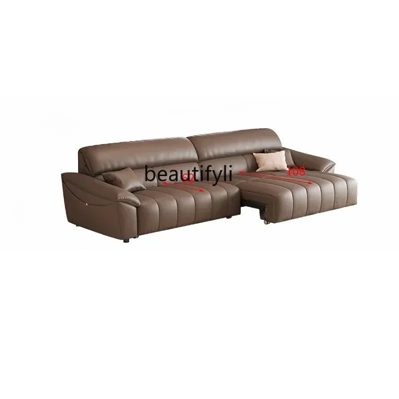 A85 New Multi-Functional Electric Sofa Leather Sofa Bed Dual-Use Folding Retractable Living Room Straight Row Small Apartment