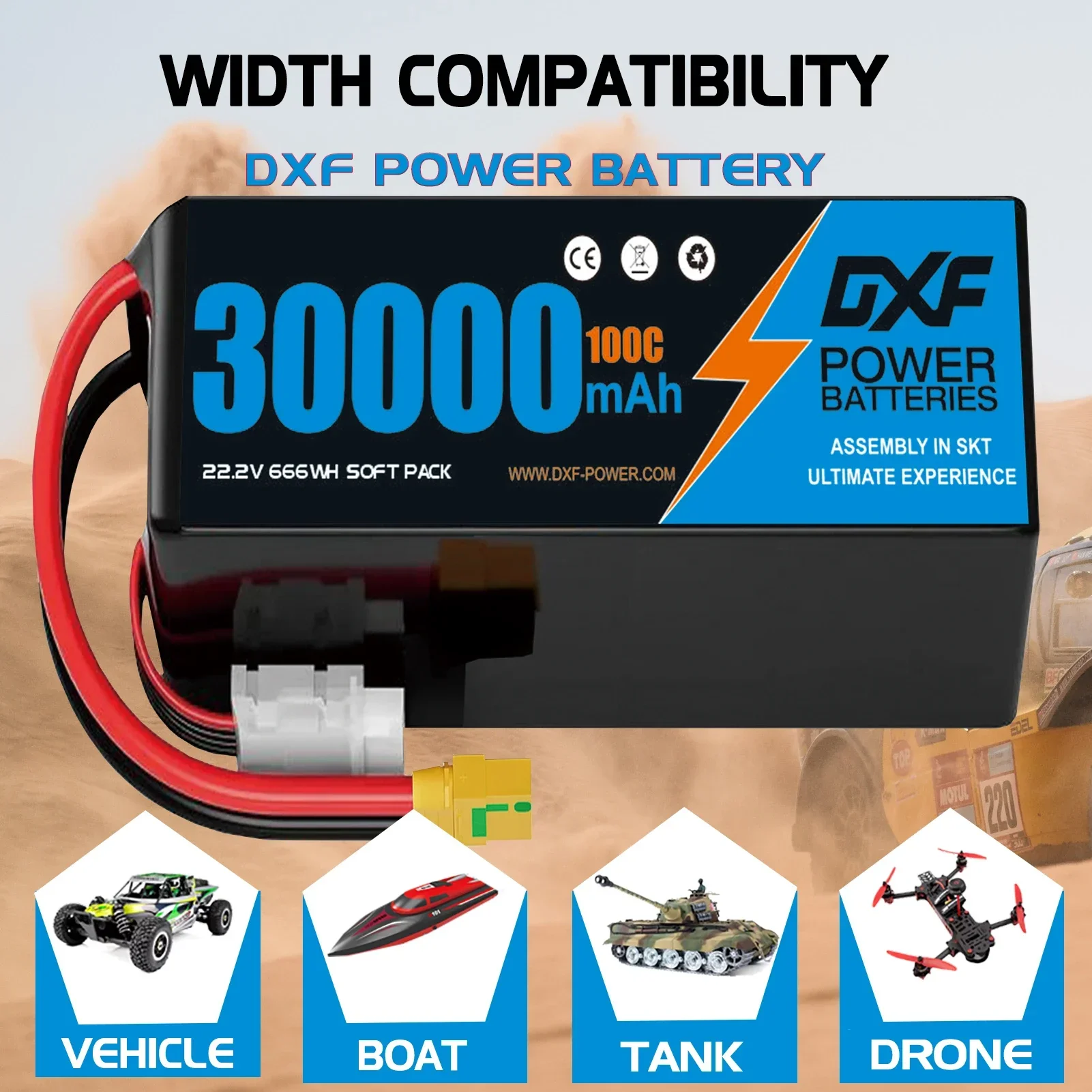DXF 6S Lipo Bateria 22.2V 30000mAh 4S 10000mAh 100C com XT90 EC5 para 1/8 Buggy Truggy Offroad Car Boat Truck Avião UAV RACIN