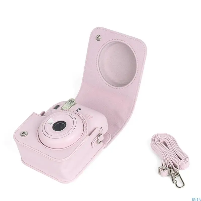 R91A PU Lederkamera Hülle für Mini 12 Instantkamera Silikonbeutel mit verstellbarem Schultergurt und Tasche