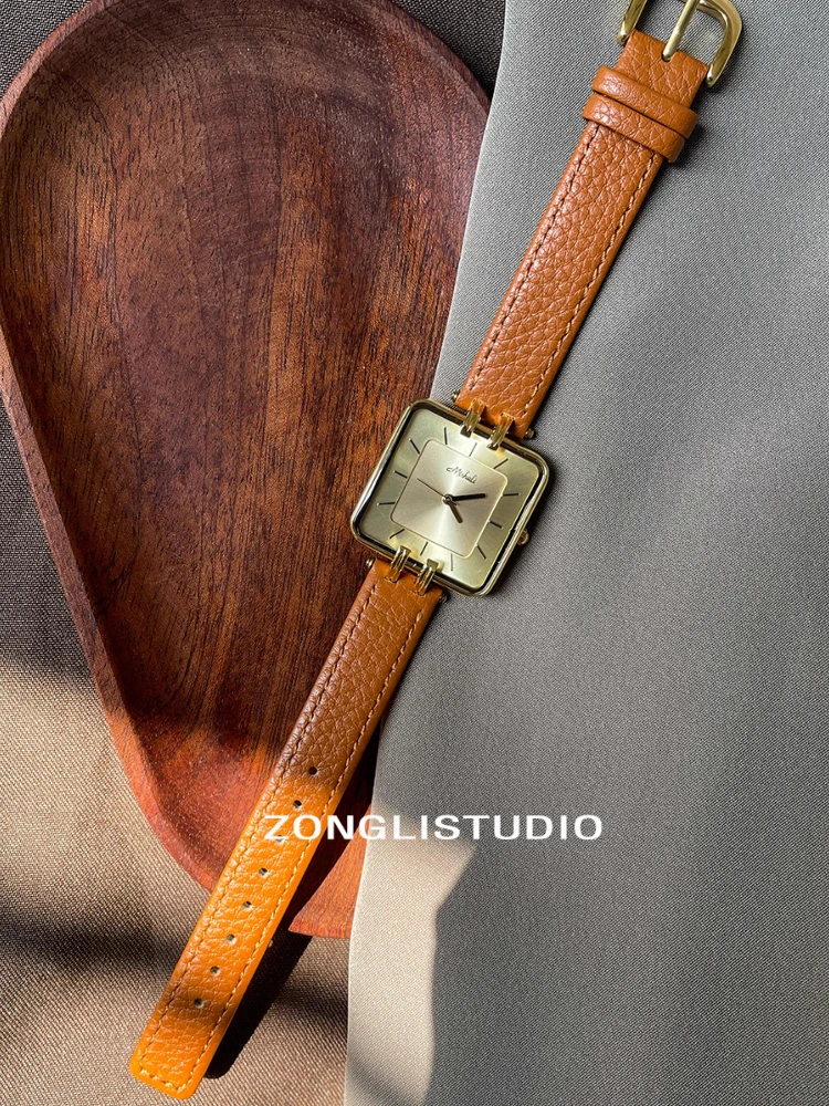 2025 Fashion Women Watch Big Square Dial Thin Leather Strap Ladies Wristwatch Elegant Quartz Girls Watches Casual Reloj Mujer