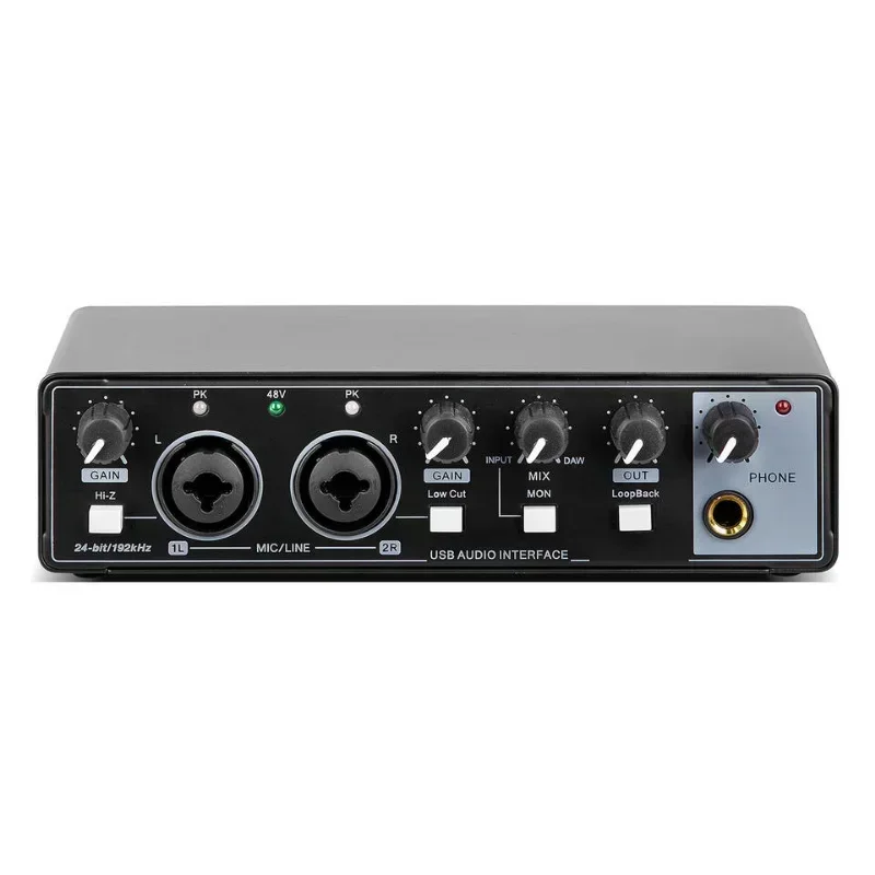 Audio-Schnittstelle für die Aufnahme, tragbare professionelle Soundkarte mit Loopback-Monitor, 48 V Phantom für Audiogeräte, Gitarre. Neu