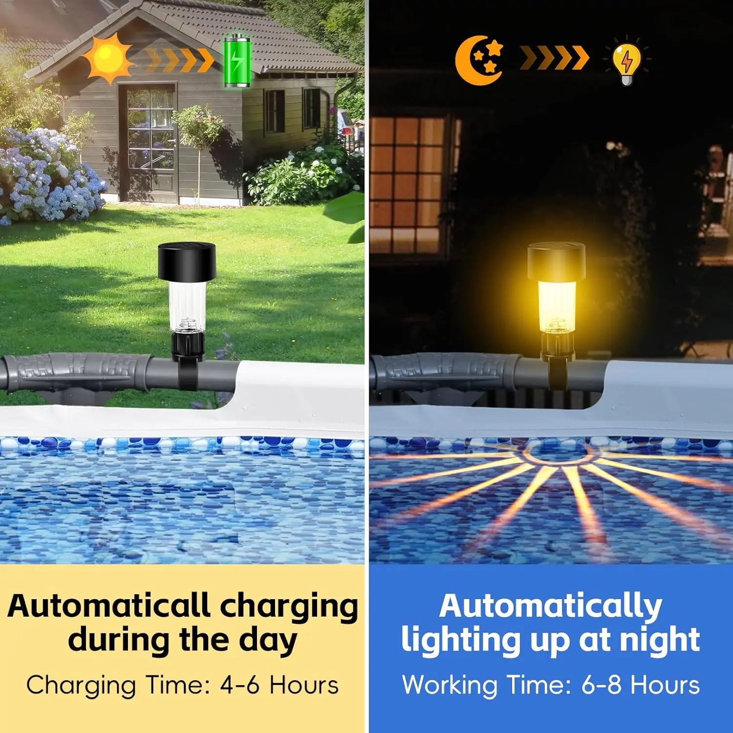 6 Pack Solar Pool Lights - Waterproof LED Lights for Pool Decoration,Outdoor Swimming Pool Accessories with Warm White Lights