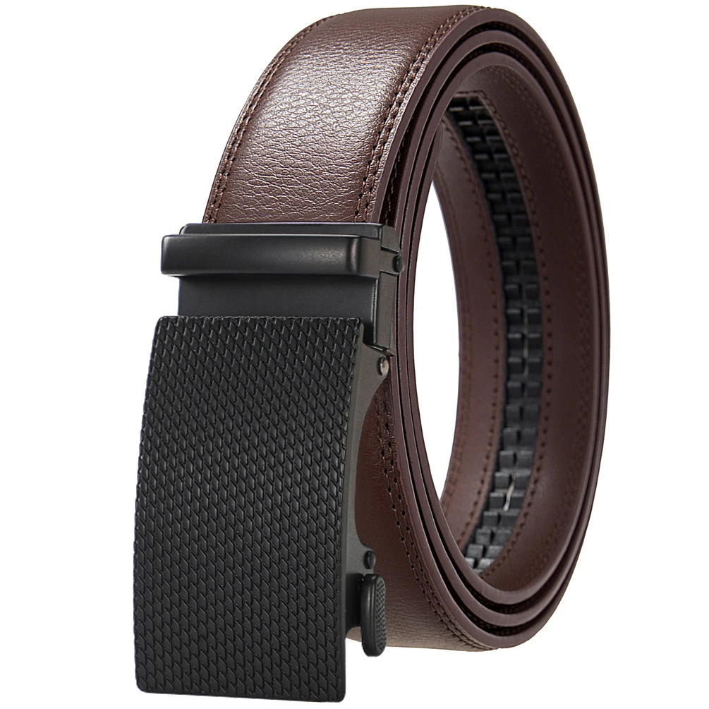 Quality Man\'s genuine leather ratchet belt, fashionable and convenient automatic button black lychee grain, suitable for busines