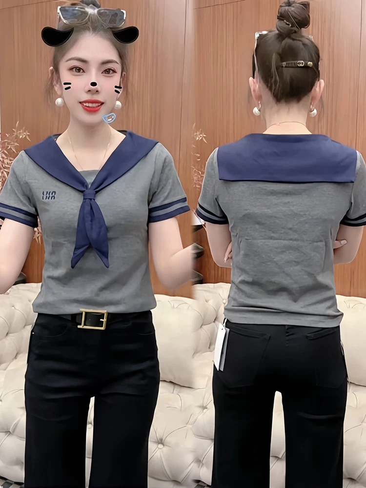 

Sli Unique ort Sve T-irt Women's Faionable Summer New Simple Small Fraance Sle Super Good Looking Top