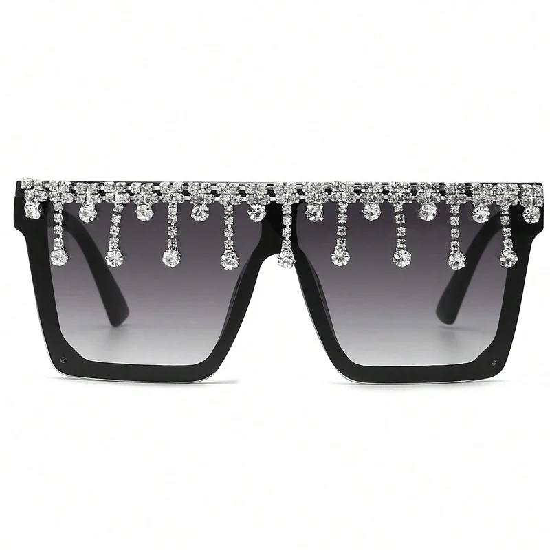 2025 Neue diamantbesetzte Sonnenbrille, heißer quadratischer Rahmen, integrierte Sonnenbrille, großer Rahmen, Reisklammer-Sonnenbrille, 1913 – Detail 1