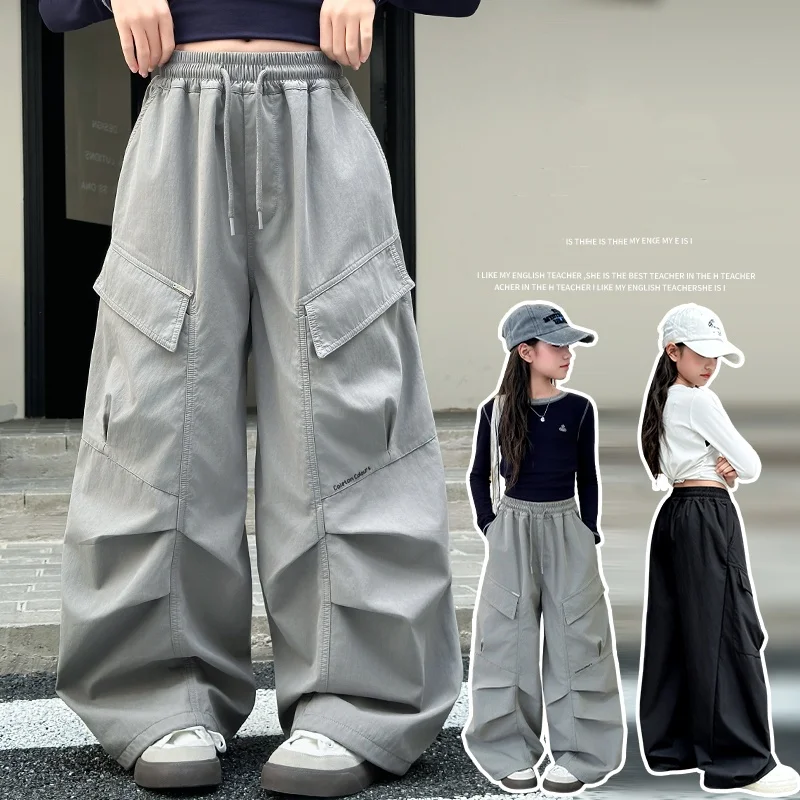 

Girl Autumn Cargo Pants Tween Girls Streetwear Long Trousers Teenage Child Pants With Pocket Decoration Toddler Girl Ages 4-14Y