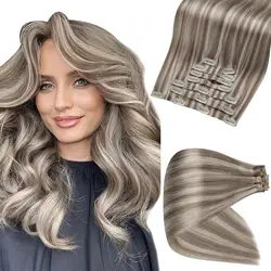 Extensiones de cabello con Clip de brillo completo, cabello humano de 120g, extensiones invisibles sin costuras, cabello humano Remy Balayage, Color rubio