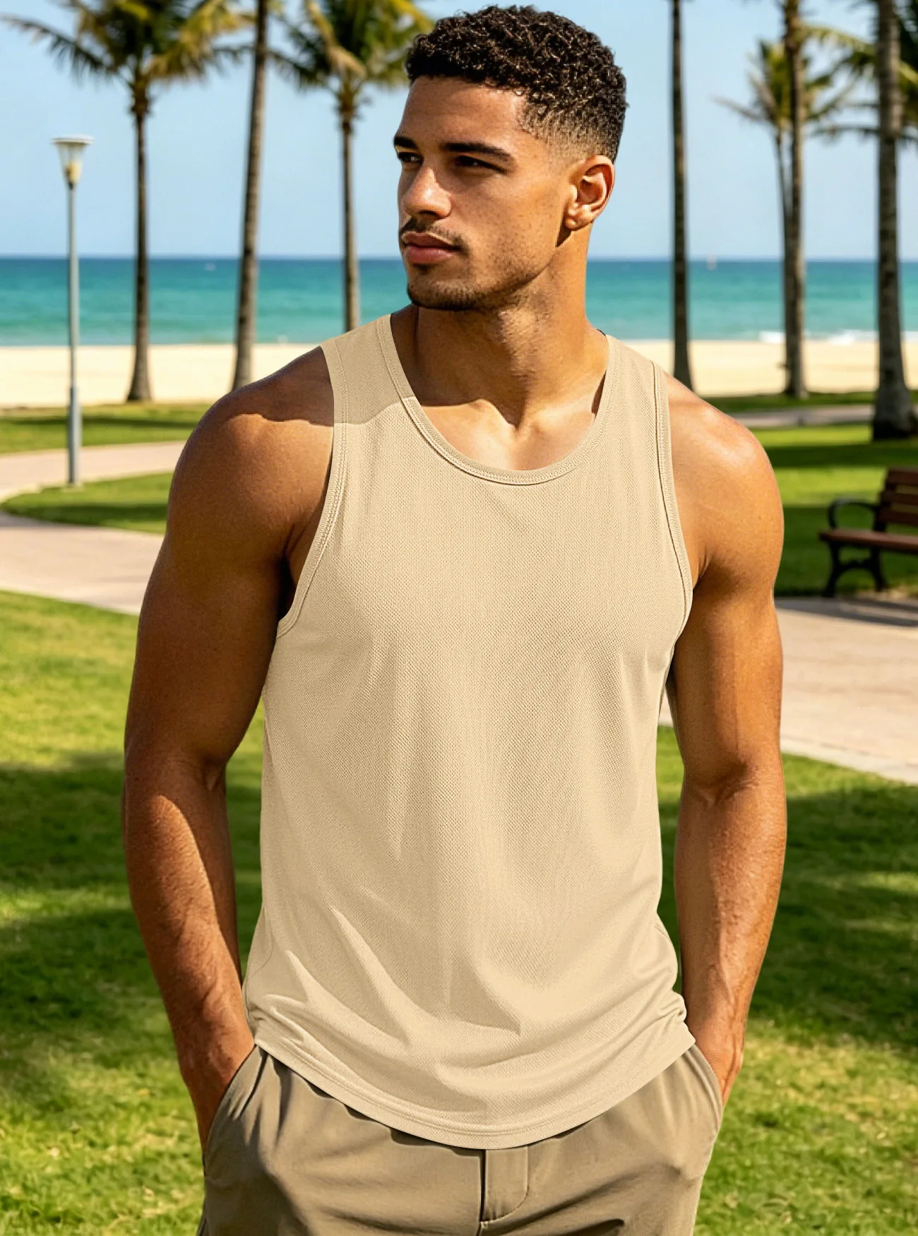 

Men Summer Quick Dry Tank Top Sleeveless T-shirt Loose Breathable Outdoor Gym Fitness Training Shoulder Cut Vest