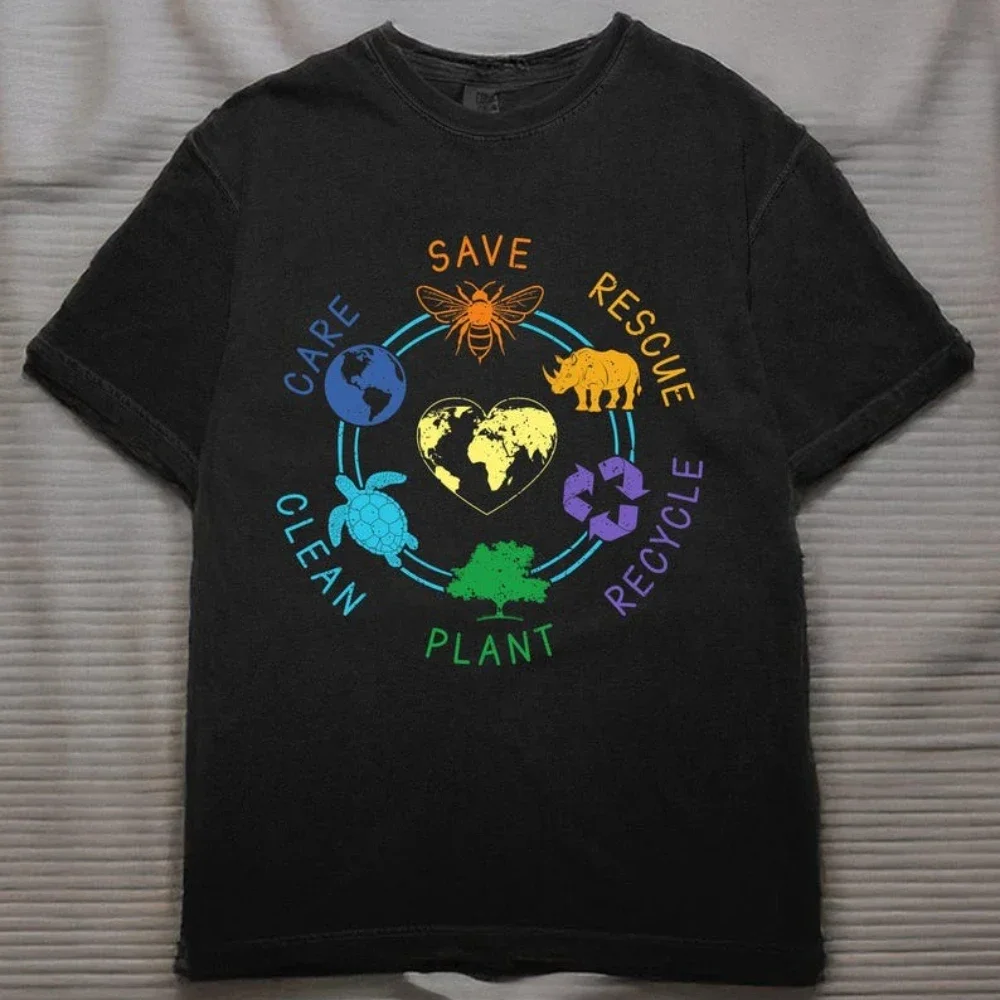 Wildlife Conservation Shirt Earth Day Environmentalist Bee Rhino Turtle Graphic T Shirts Man Woman Cotton Short-sleev Streetwear