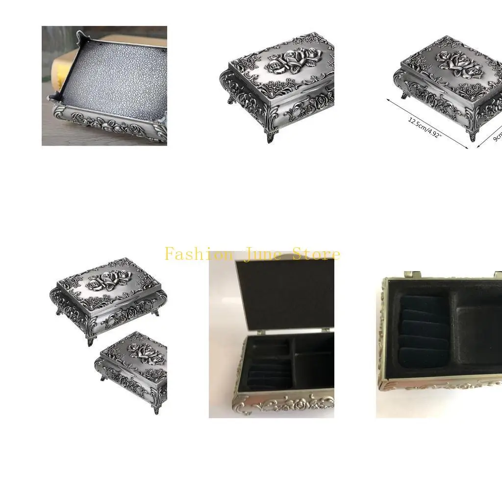 

N5KA Stero Роза Форма Сплава Шкатулка Для Ювелирных Изделий Винтаж Кольцо Ожерелье Подарочный Контейнер Для Хранения