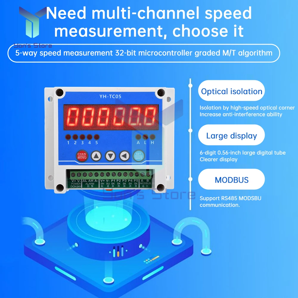 YH-TC05 Cyfrowy 5-kierunkowy obrotomierz Wysokowydajny cyfrowy wyświetlacz LED Miernik prędkości silnika z czujnikiem Halla Detektor prędkości