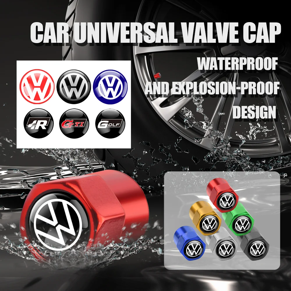 4Pcs Car Metal Alloy Wheel Tire Valve Plug Cover Tyre Stem Caps For Volkswagen VW Golf Polo Tiguan Passat GTI Beetle Scirocco R