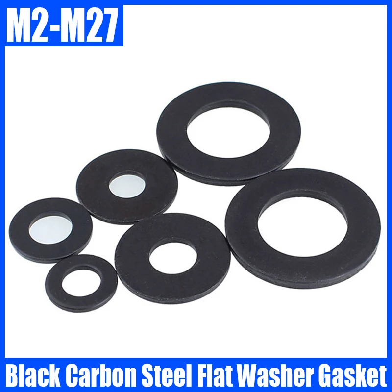 

1-40PCS M2 M2.5 M3 M4 M5 M6 M8 M12 M14 M16 M18-M27 Grade 8.8 Black Carbon Steel Flat Washer Plain Gasket Pad