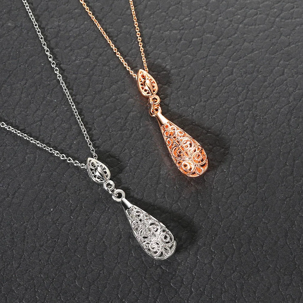 Classic Hollowed-out Water Drop Rose Gold Color / Sivler Color Fashion Jewelry Sets Necklace+Earring ZYS381 ZYS382