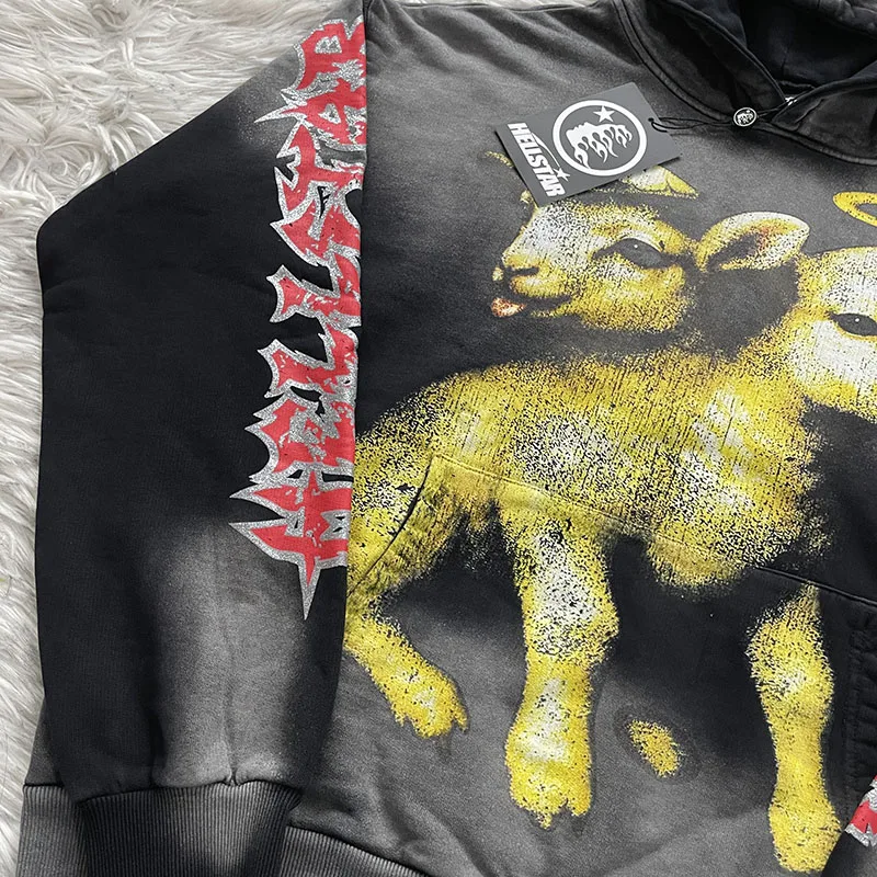 STUDIOS the Path to Paradise Washed Hoodie Sweatshirt Youth Cotton Long Sleeve Casual Wear Resistant Printed Lamb Design