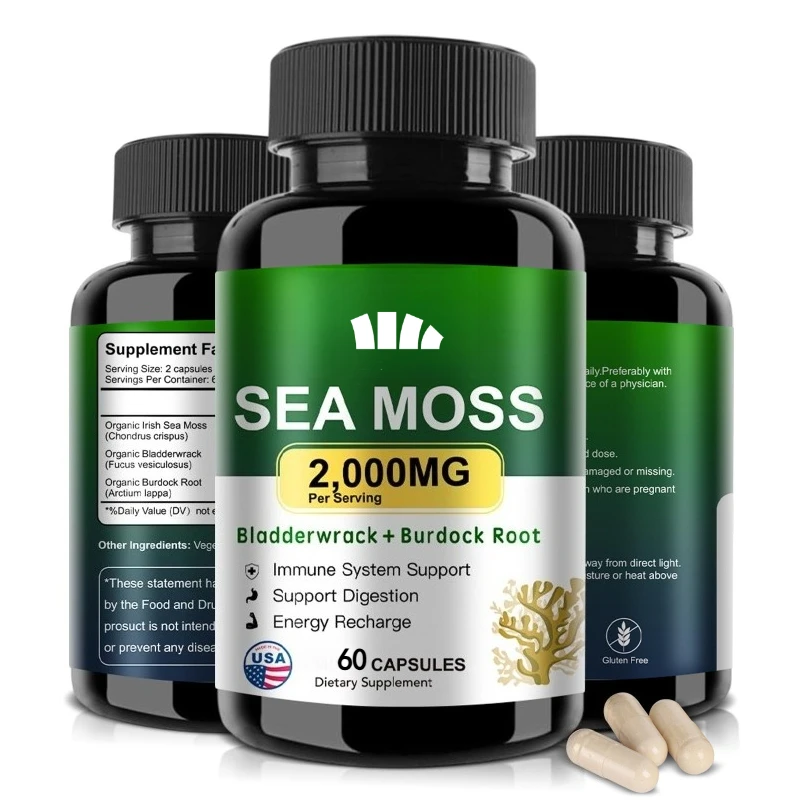 

9-in-1 Seaweed Black Seed Oil, Ginger Burdock Root, Vitamin C, Vitamin D3, Black Pepper Fruit Extract, 60 Capsules