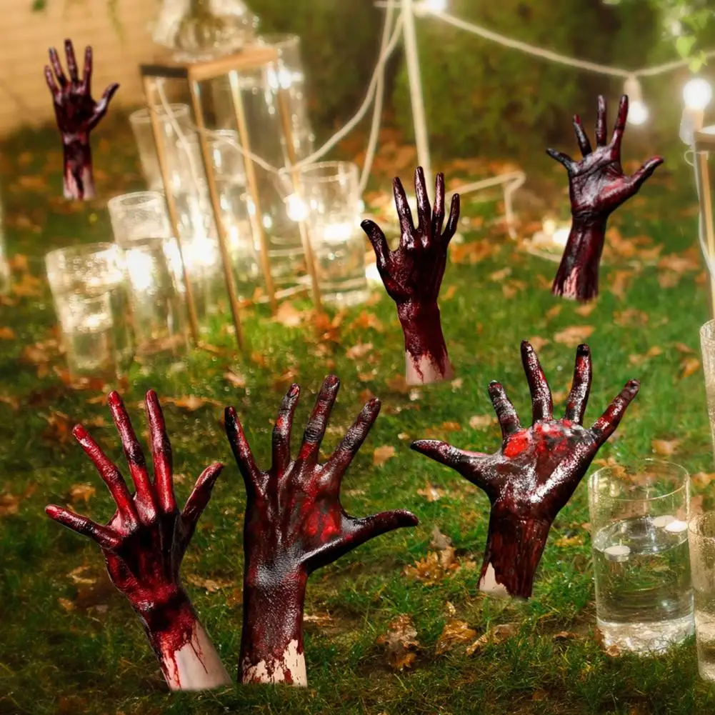 Garden Card Arrangement Spooky Halloween Garden Stake Set with Blood Ghost Hand Shape Insertion Cards for Creating A Haunting
