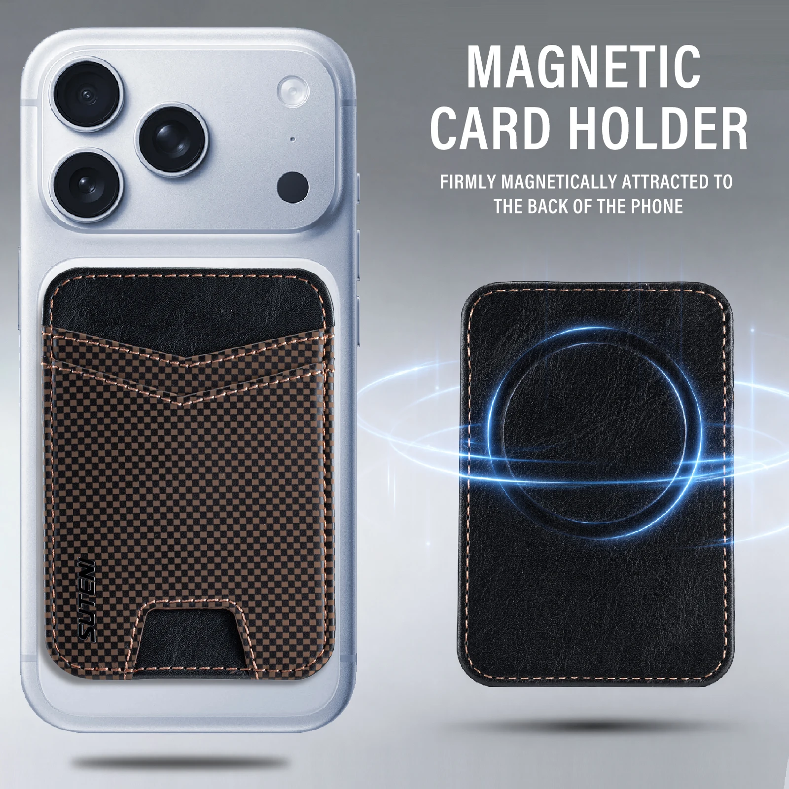 Mesh Pattern Magnetic Card Bag Holder Supports RFID Anti-theft Brush Portable Stable Durable Suitable for Magnetic Mobile Phones