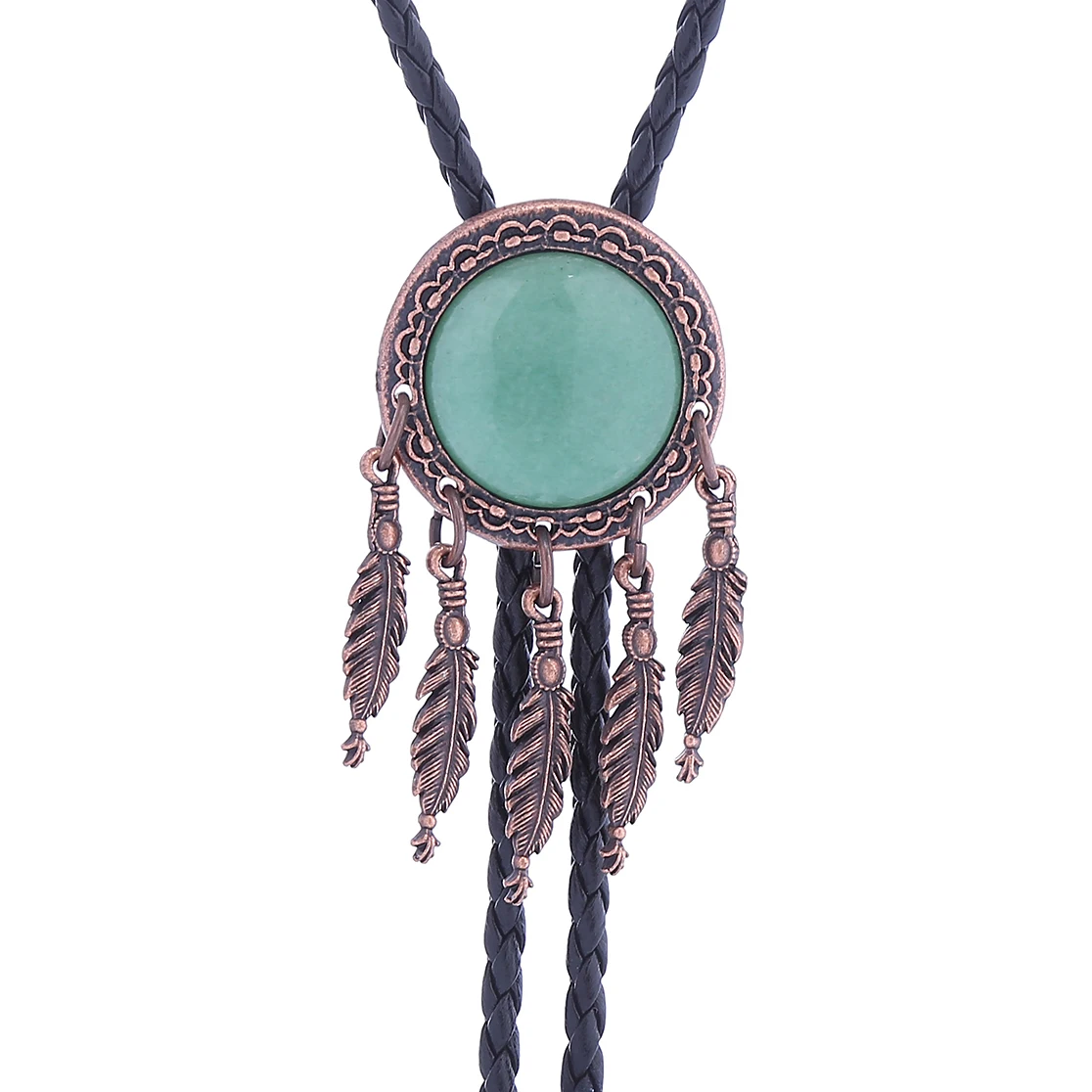 

New American western fashion men and women feather stone bolo tie