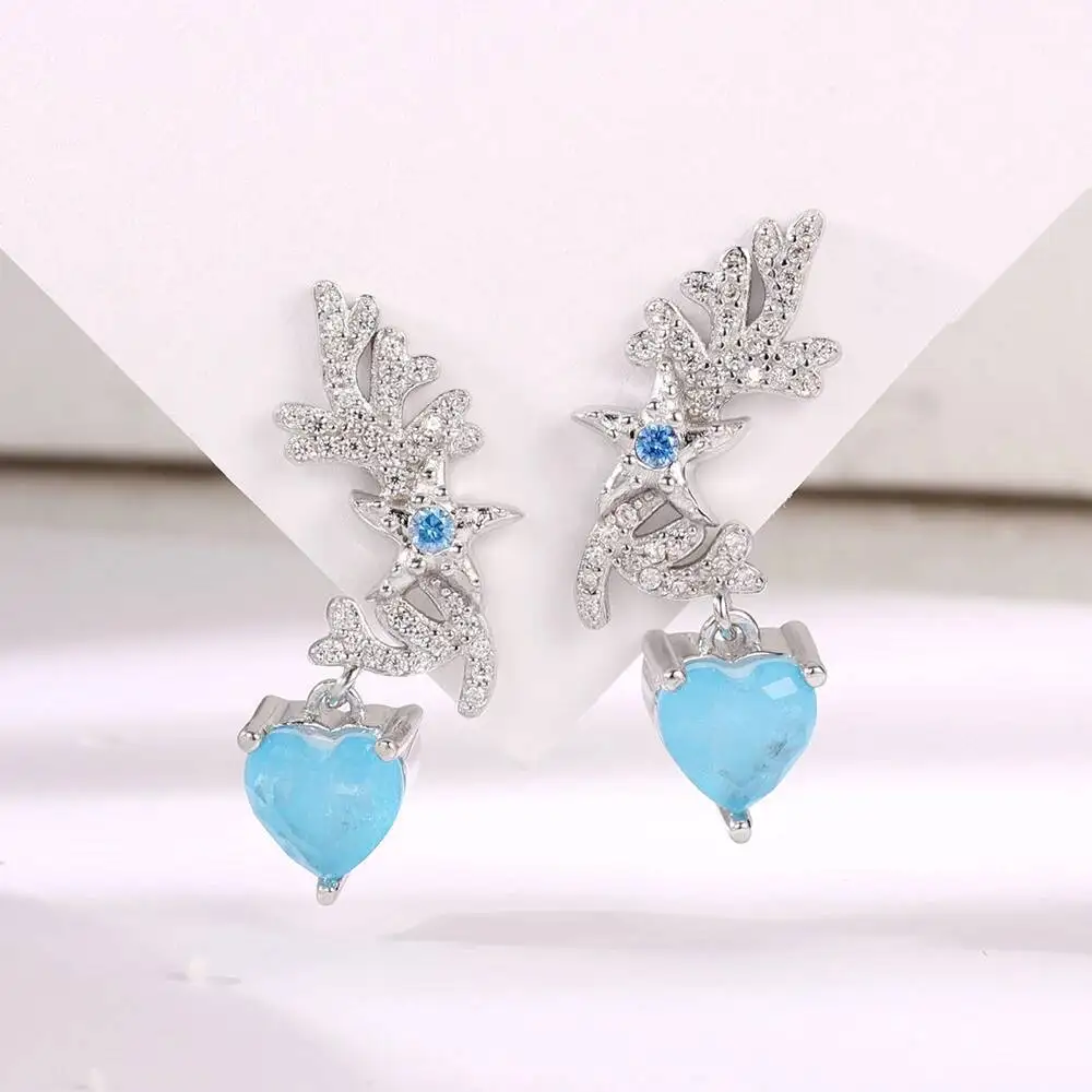 925-スターリングシルバー-ヒトデ-サンゴ-海-スタッド-イヤリング-ハート-パライバ-ジルコン-誕生日ジュエリー-ギフト-女性-友人-妻-女の子へ