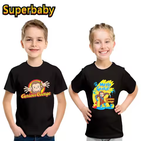 Curious George Kids T-Shirt Cartoon Monkey Graphic Funny Summer Cotton Top for Baby Boys And Girls