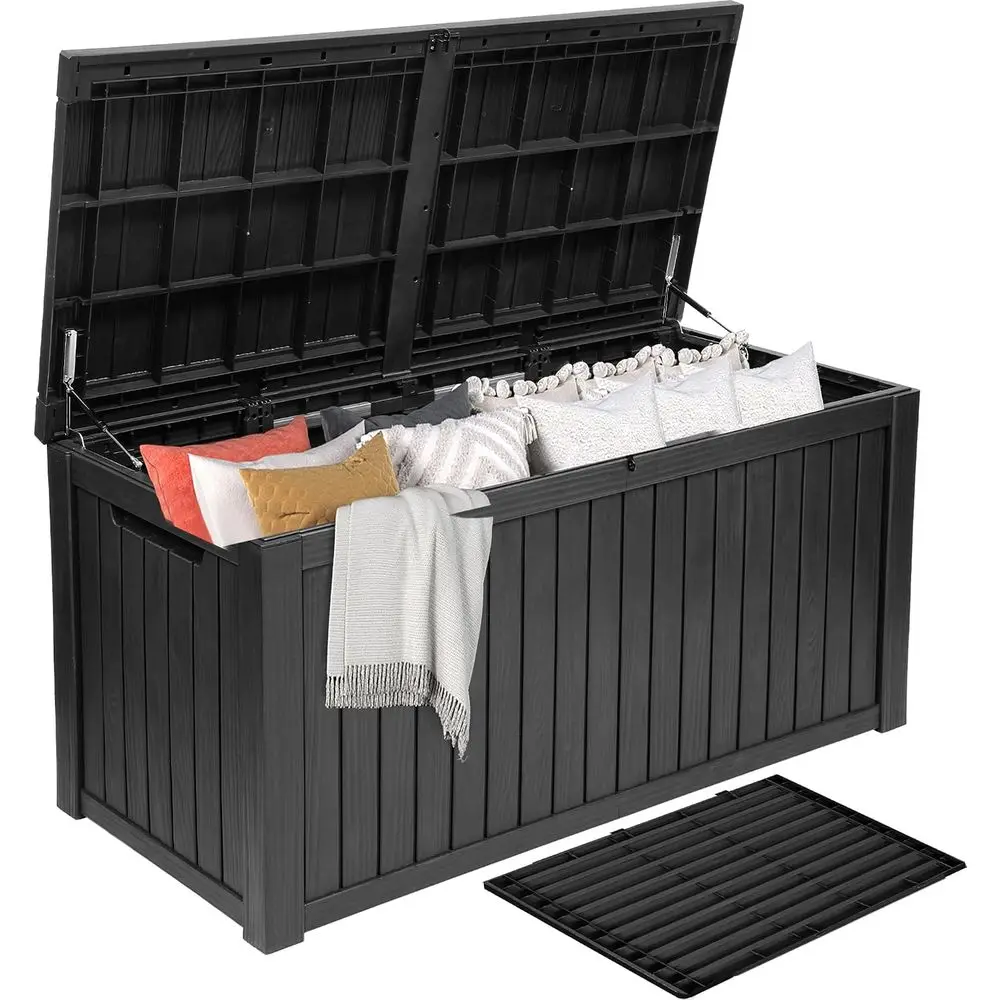 220 Gallon Extra-Large Patio Deck Box, Waterproo Resin Outdoor Storage Box with Removable Divider or Patio, Garden, Pool, urnitu