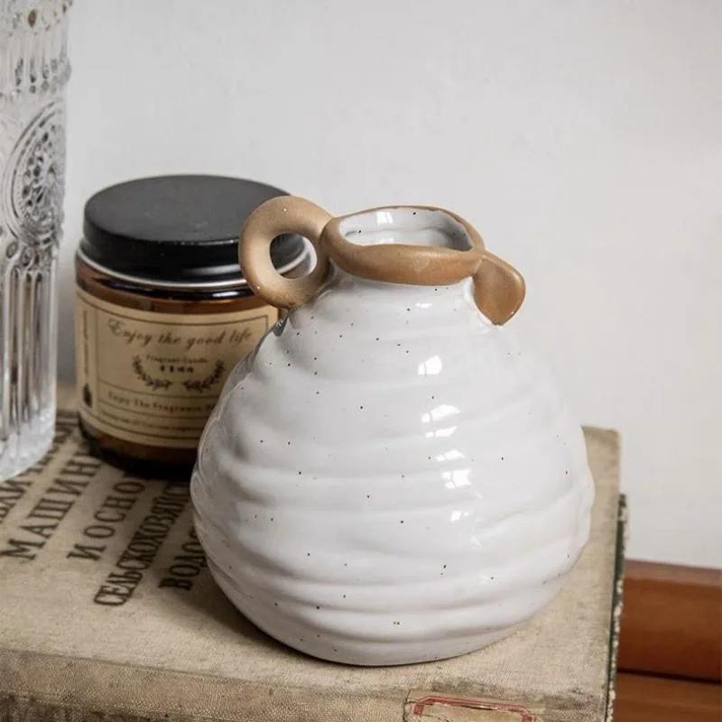 Creative Vintage Sesame Glaze Vase Home Medieval Relief Ceramic Cold Kettle Homestayers Vase Decoration Tableware Storage Bottle