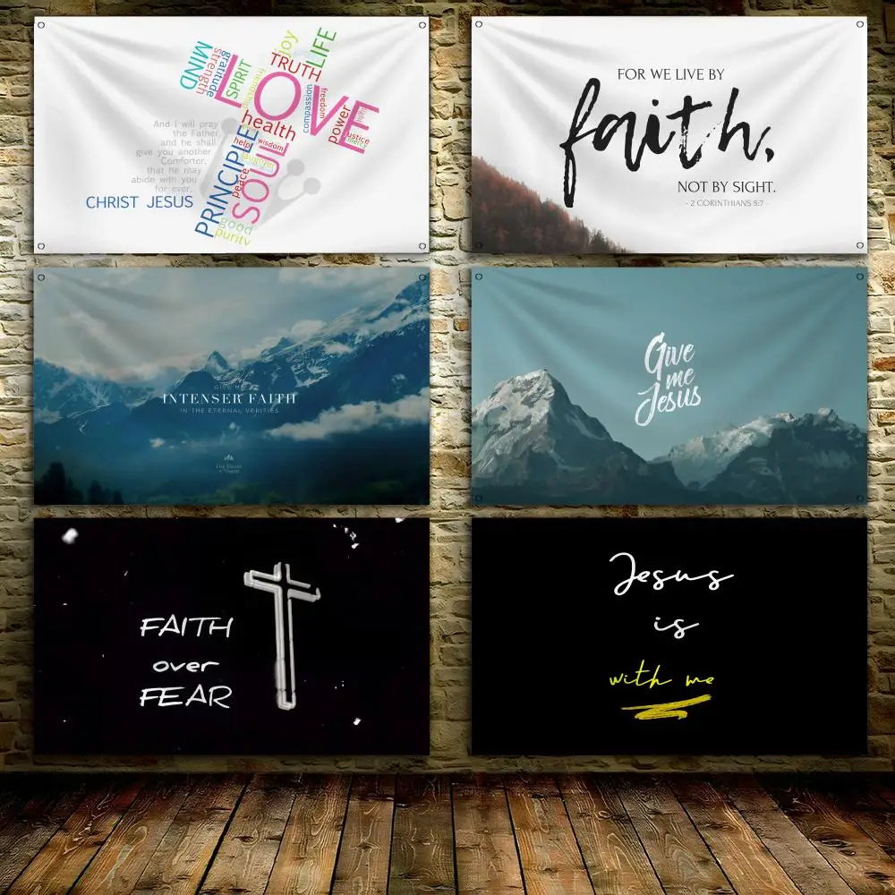 

Jesus Faith Sayings Words Flags 3x5 Ft Custom Banner For Garage Door Room Decor Wall Out Decoration With Metal Buckle