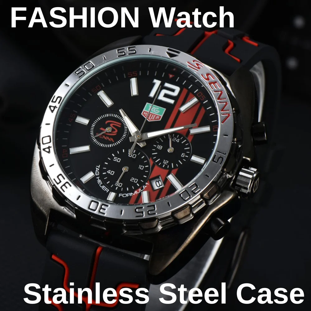 Fashion Mens Qaurtz Watches High Quality Wristwatch Sport Ultra Soft Watch Strap Chronograph Function High Quality Auto Date