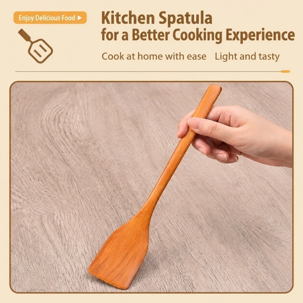 Portable Mini Wooden Spatula Smooth Surface Long Handle Cooking Shovel Solid Build Grilling Spatula Steak Frying