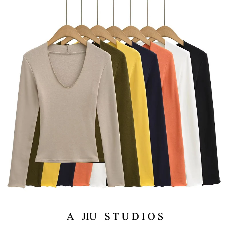 

Женская футболка Long Sve Fce на подкладке V-Ne Slim Fit Base irt размера плюс, повседневный топ на осень и зиму Faion