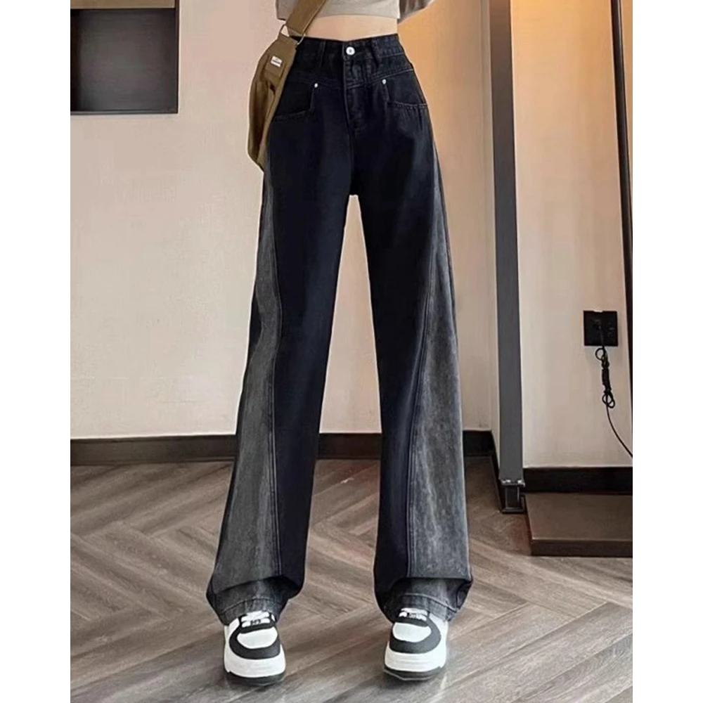 Women Fashion High Waist Wide Leg Black Jeans Denim Pants Baggy Pants Spring Women Pantalones