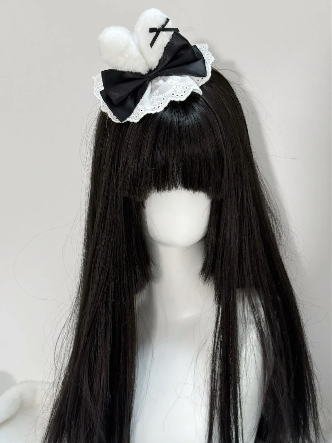 Oryginalna ręcznie robiona kokardka uszy królika dziewczyna nakrycie głowy w kształcie kuli czarno-biała mini koronkowa czapka spinka do włosów śliczna dekoracja Lolita
