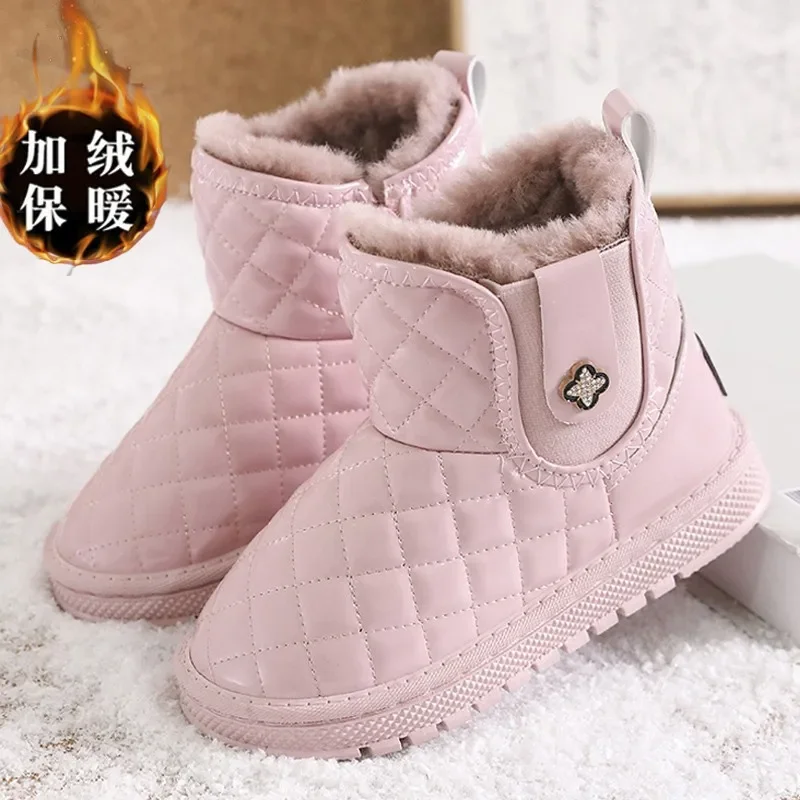 Bottes de neige imperméables en PU pour enfants, bottes en coton pour filles, bottes chaudes pour garçons, bottes à plateforme à bout rond, bottes simples pour enfants, hiver 2023