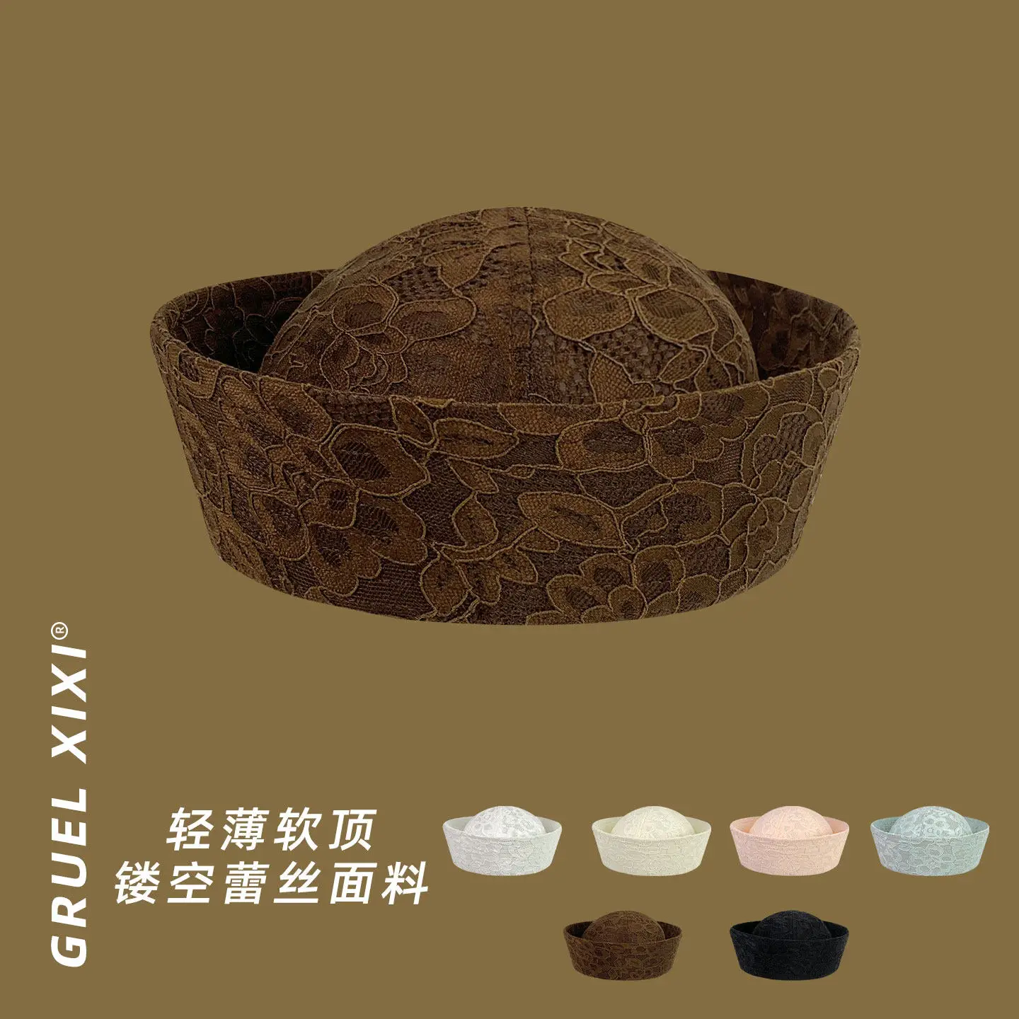 Koreanischer Stil Spitze Ausgehöhlte Matrosenmütze Damen Elegante Gerollte Krempe Atmungsaktive Lässige Mode Baskenmütze für Frühling Sommer