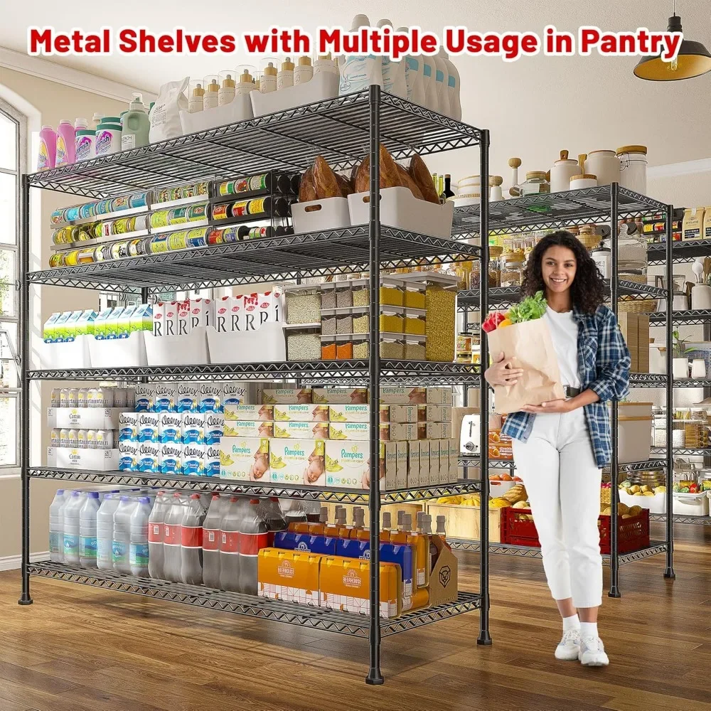 Wire Shelving Unit, 5 Tier Adjustable Metal Storage Shelves for Kitchen Pantry Office 45.8" W x 71" H x 17.2" D