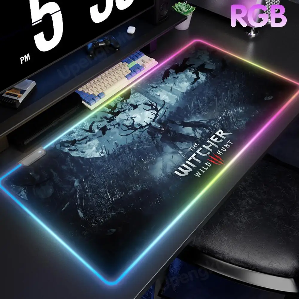 

T_the W_witcher 3, коврик для мыши RGB, игровые аксессуары, светящийся настольный коврик для мыши, подушка с подсветкой, светодиодный большой светящийся коврик для геймера
