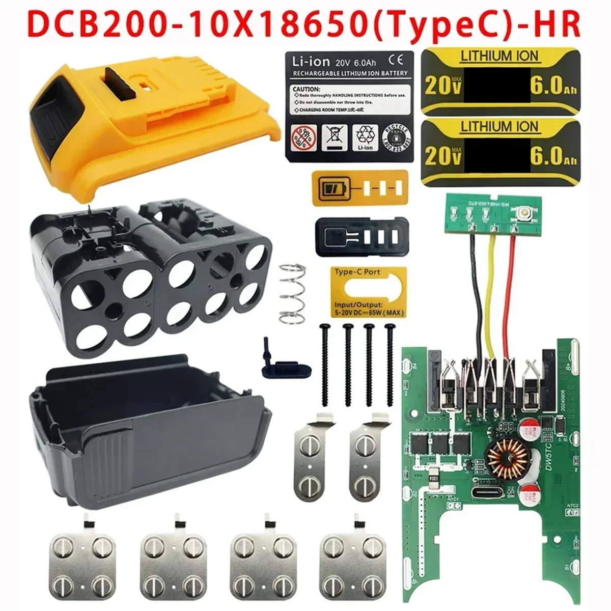 A002 Li-Ion-Akku, Kunststoffgehäuse, 10-Loch-Box, Schutzplatine, Leiterplatte für 20 V Lithium-Akku DCB112 DCB118