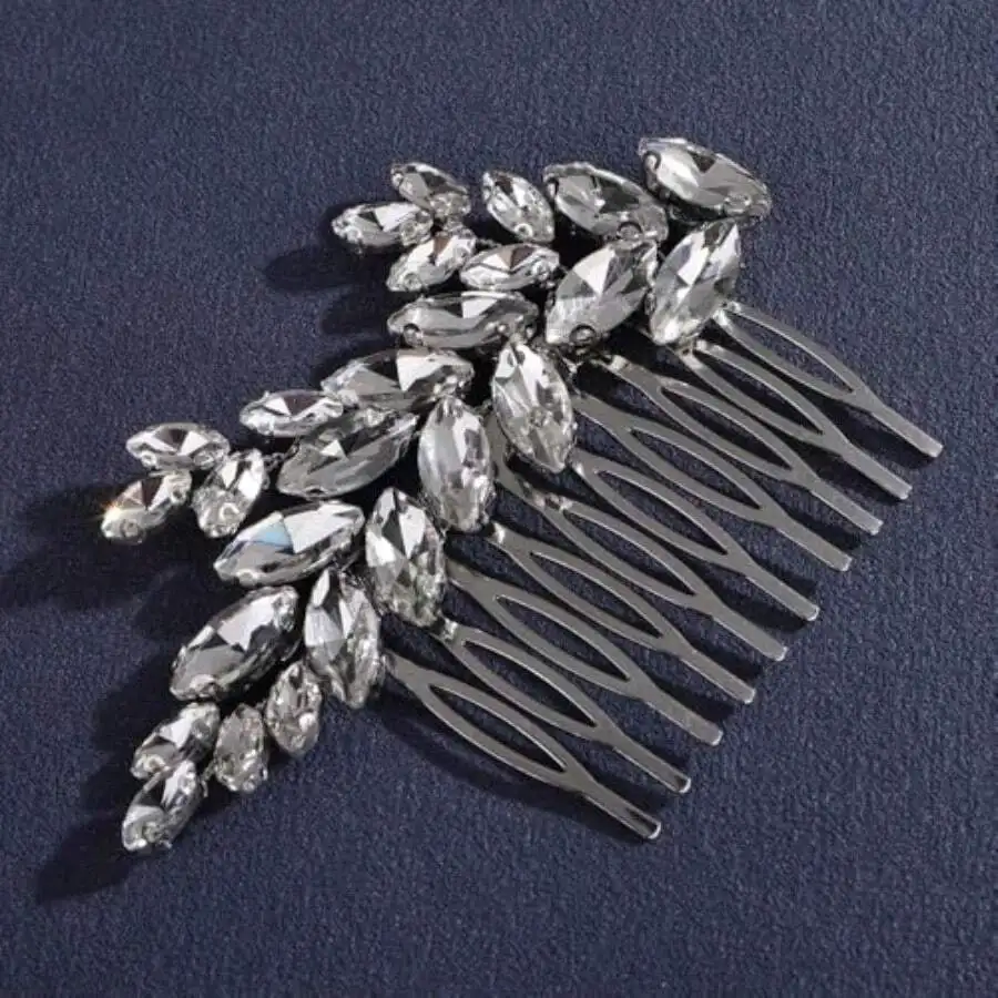 

Leaf Shaped Crystal Rhinestone Hair Comb For Bridal Wedding Bridesmaid