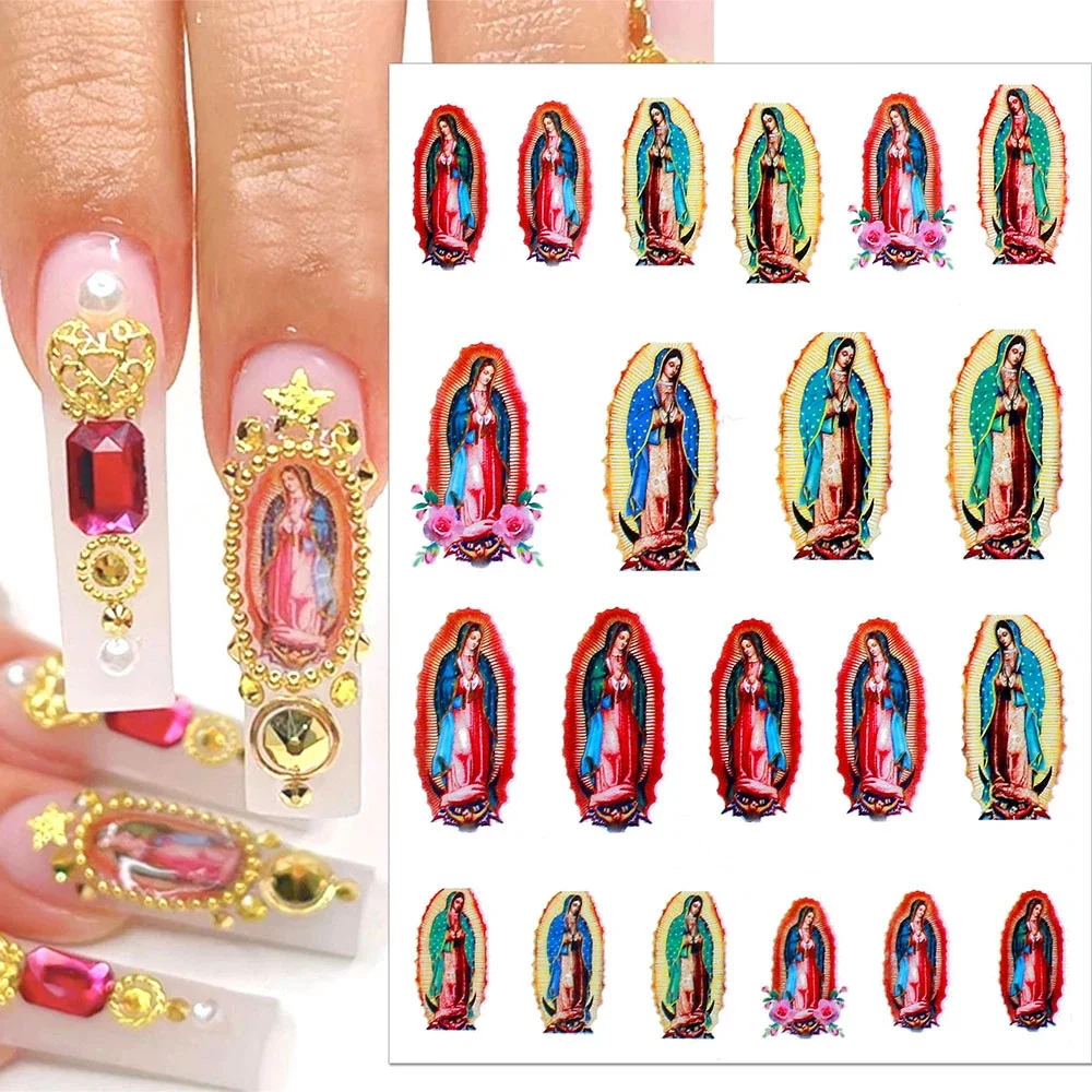 Angel Flower Pattern 3D Nail Stickers Virgin Mary Cupid Back Glue Sliders Nail Decals Heaven Design Tattoo Accessories Manicure%