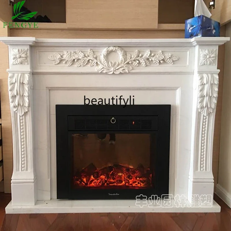 

A48 Marble white marble carved fireplace European mantel TV background wall decoration