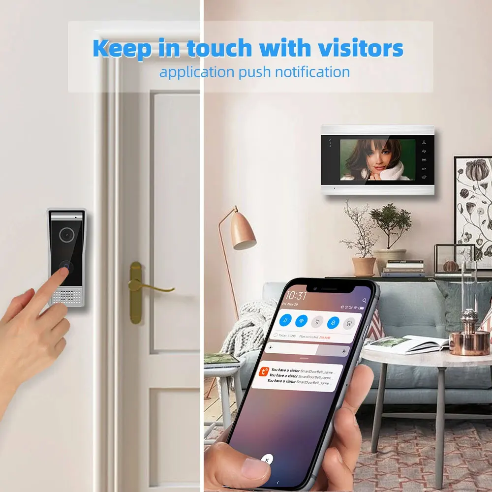 Jeatone-videoportero inalámbrico de 4 cables, 1080P, WiFi, Tuya, Kit de Monitor inteligente de 7 pulgadas para sistema de apartamento, sistema de Control de acceso para el hogar